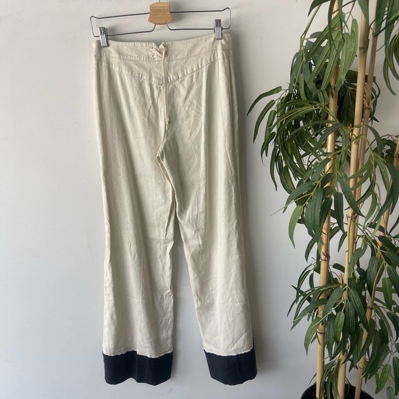 Anthropologie Leifsdottir Pant Womens 4 Cream Black Lace Wide Leg Coastal Sailor - Picture 5 of 9